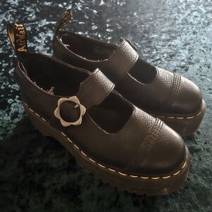 Dr. Martens Doc Martens Black Platform Mary Janes, flower buckle